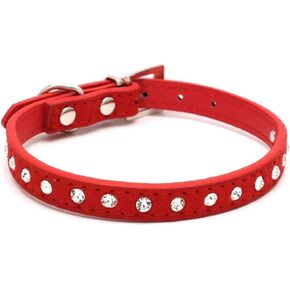 Avenpets 10"-16.5" Length Bling Velvet Rhinestone Dog Cat Pet Collar Diamond Crystal Pet Jewelry(Red,S)