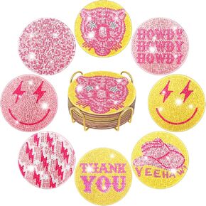 Vesici 8 Pcs Diamond Painting Coasters with Holder Cat Shaped DIY Coasters Diamond Kit Crafts Art for Adults Beginner Gift Supplies