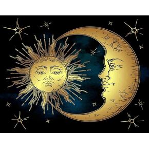 FANGKISSU DIY 5D Diamond Painting Kits for Adults, Full Drill Golden Sun Moon Stars Art by Number Kits,Arts Craft Home Wall Decor 12x16inch