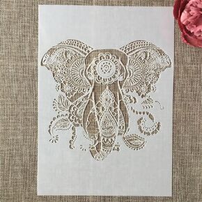 TIAMECH A4 Little Elephant Stencil for Painting on Wood Reusable Cute Heart Balloon Layering Stencil DIY Scrapbook Coloring Decorative Size 8.3 x 11.7inch Template