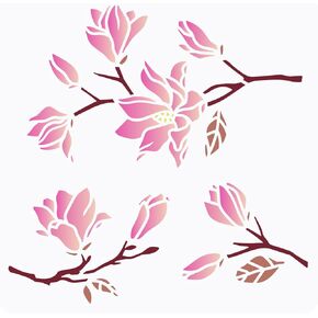 FINGERINSPIRE Magnolias Stencil 11.8x11.8inch Reusable Magnolia Floral Drawing Stencil DIY Craft Magnolia Template for Home Decoration Spring Nature Flower Stencil for Wood Wall Furniture Painting