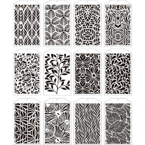AFRITEE Leaf Stencils for Painting - 12 Pcs Reusable Geometric Painting Template, Leaves, Flowers Abstract Texture Pattern DIY Diary Crafts Painting Template for Furniture Painting Decoration