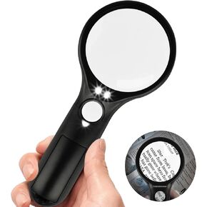Magnifying Glass with Light - THRIVINGIVAN 3X 45x Handheld Lighted Led Magnifier for Kids Seniors Reading Inspection Coins Jewelry Exploring(Black)