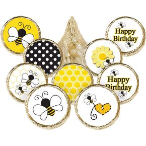 Bumble Bee Birthday Party Favor Chocolate Kisses Candy Stickers, Bee Party Favors - 180 Labels