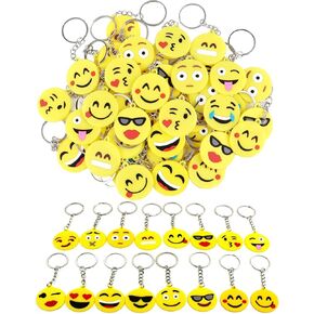64 Pack Mini Emoticon Keychain Plush(16 expressions), Cute Keychain, Party Favors for Kids, Keychains, Valentine's Day Gifts/ Birthday Party Supplies, Emoticon Gifts Toys Carnival Prizes.