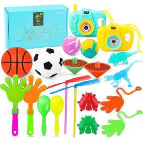 Out of This World Product! FunBounce 20pcs - Ultimate Kids' Party Favors Set - Includes Hand Clappers, Bamboo Dragonfly, Spinning Top, Camera, Bouncing Balls, Fidget Box Perfect for Birthday Parties