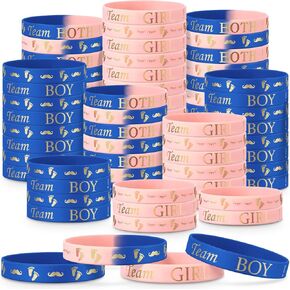 Hicarer Gender Reveal Bracelets, Team Boy Silicone Wristbands Team Girl Gender Reveal Party Bracelets Team Both Rubber Wristband for Baby Shower Gender Reveal Party Favor Supplies