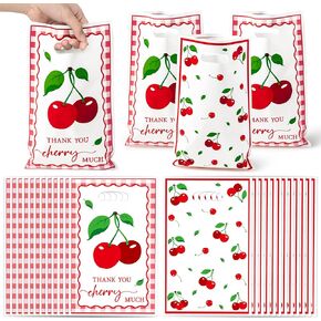 Cherry Party Favor Bags - 50Pcs Red Sweet Cherries Goody Candy Treat Gifts Bags, Fruit Berry Themed Party Decorations for Kids Girls Boys Birthday Baby Shower Fruit Events Supplies