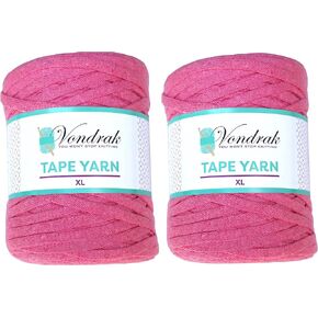 Tape Yarn 2 Rolls Pack 328 Yards (984ft) Ribbon Yarn for Crocheting and Knitting. Flat Cotton Home Decor Yarn (Fuchsia)
