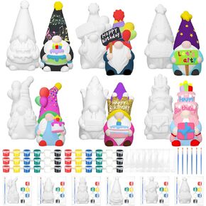 VioraWhite 6 Sets Happy Birthday Gnome Ceramics to Paint Ready to Paint Your Own Ceramic Gnome Statues DIY Unpainted Ceramics Paintable Birthday Gnome Figurines Kit Crafts with Brush Paint for Adults