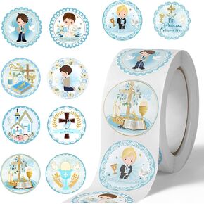 First Communion Decorations,God Bless Baptism Stickers Boys First Holy Communion Sticker Favor for Baby Shower,Religious Theme Party Supplies（Boys）