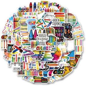 61Pcs Crayon Stickers Pack, Aesthetic Vinyl Waterproof Sticker Decals for Water Bottle,Laptop,Phone,Skateboard,Scrapbooking,Bumper for Kids Teens Adults for Party Supply Decor Favor