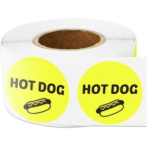 600 Hot Dog Stickers, 1" Round Hot Dog Food Labels Menu Meal Choice Sticker Deli Pantry Catering Food Truck Grocery Store Meat Package Food Labeling, Yellow - 2 Rolls of 300 Labels