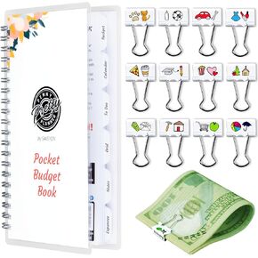 Saveyon Deluxe Budget Clip System - 12 Clips and Budget Planner Organizer - Use with Cash Envelopes for Budgeting, Budget Envelopes, Money Envelopes for Cash, Cash Envelope System Wallet