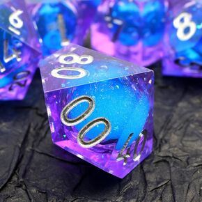 XENOLUX RPG Dice for Role Playing Table Game 7 Pieces Set DND Gift Board Games Sharp Edge Dice Resin DND Dice Set(Pink Liquid)