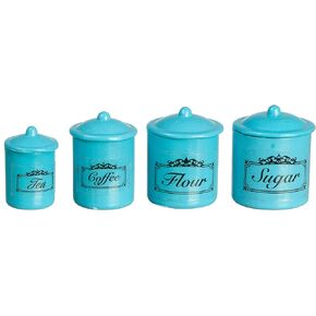 Melody Jane Dolls Houses Dollhouse Blue Canister Storage Jar Set 4 Miniature Kitchen Accessory 1:12