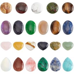 PH PandaHall 25pcs 25x18mm Cabochons Flatback, Oval Stone Gem Semi-Precious Gemstones Beads Quartz Chakra Crystal Stones for Bracelet Necklace Earring Pendant Jewelry DIY Craft Making