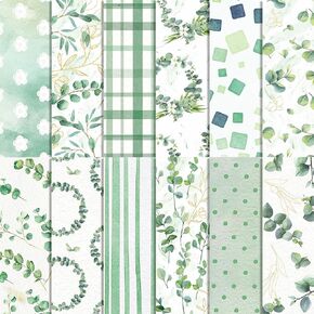 Watercolor Eucalyptus Scrapbook Paper Pad,24 Pcs Light Green Pattern Double-Sided Decopodge Paper,Cardstock Paper for Scrapbooking DIY Decorative Background Cardmaking Supplies Craft Paper