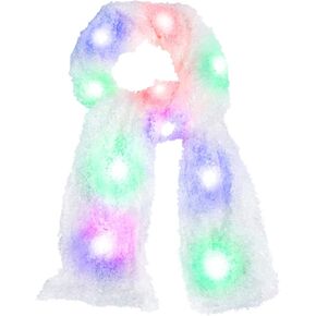 Luwint Colorful LED Flashing Plush Scarf - Lights Up Rave Clothing Accessories Cool Glow Novelty Austism Toys for Halloween Costume Party Game Ideas for Boys Girls (White)