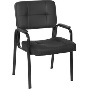 FDW Office Guest Chair Reception Chair Waiting Room Chairs with Padded Armrest PU Leather for Home Office Reception Meeting Room Chair Lobby No Wheels, Black