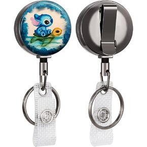 Jupswan Badge Reels Holder Retractable Keychain Heavy Duty with ID Clip for Key Card Name Tag Cute Classic Cartoon Blue Nurse Work Office Key Retractor Leash Black Metal Belt Clip ZJK256