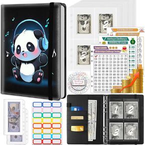 Money Saving Binder, 100 Envelopes Money Saving Challenge, Cash Envelopes Budget Binder & 3 Budgeting Planner Trackers, PU Leathers A5 Money Saving Planner Book，Inspirational Girls Anime