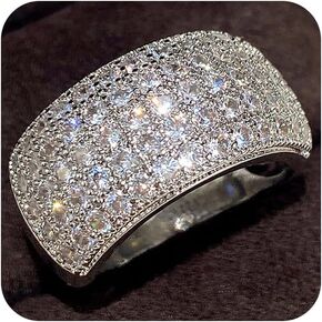 Metmejiao Platinum Plated Cubic Zirconia Wide Eternity Brilliant Engagement Ring Wide Band Cubic Zirconia Eternity Band Ring CZ Simulated Diamond Engagement Ring Size 9 in Kuwait