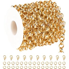 KYUNHOO 32.8 FT/10M Thin Paperclip Chain Bulk Aluminum Chain Link on Spool Gold Jewelry Making Chains for Craft DIY Finding Supplies