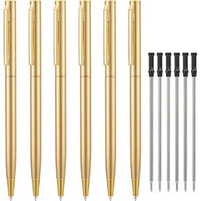 6 Pack Wikult Golden Metal Ballpoint Pen with 6 Extra Refills Set, 1mm Medium Point Black Ink for Smooth Writing, Business Office Teacher Student Wedding Guest Pen