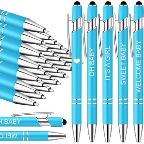 Outus 50 Pcs Baby Shower Ballpoint Pen with Stylus Tip 2 in 1 Metal Pen Retractable Pens Stylus Black Ink Pens for Baby Shower Party Favors, Black Ink (Rose Gold, Girl)