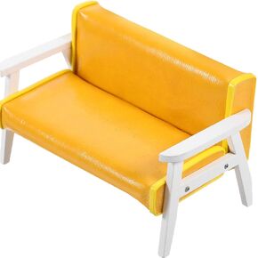 Alasum Dollhouse Leather Sofa Miniature Wood Couch 1:12 Vintage Retro Armchair Tiny Furniture for Dollhouse Scale Accessories Yellow
