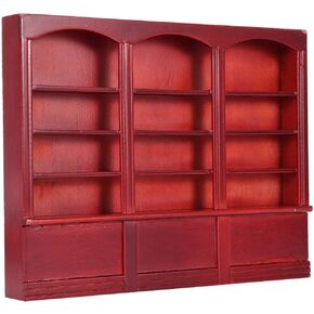 Dollhouse Wooden Bookshelf, 1:12 Scale Display Cabinet Bookcase Doll House Furniture Decoration Accessory Kneepad Doll Accessories(Red Brown£©