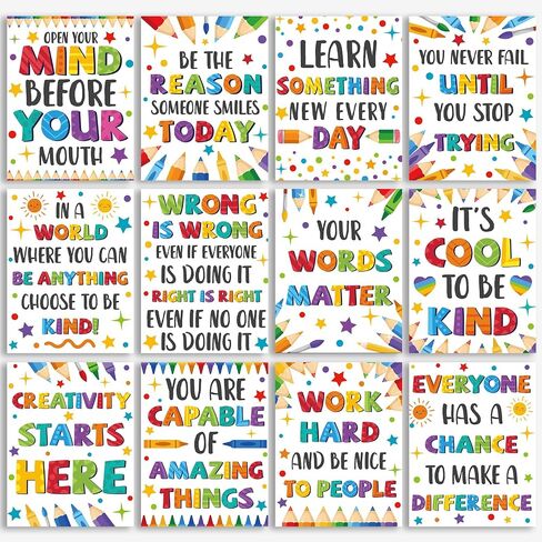 gisgfim 12pcs Classroom Motivational Poster Colorful Educational Poster Positive Quote Bulletin Board Inspirational Classroom Decorations for Elementary Middle High School Growth Mindset Wall Supplies in Saudi Arabia
