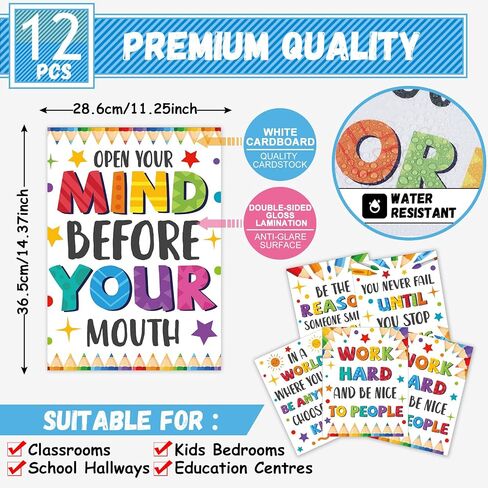 gisgfim 12pcs Classroom Motivational Poster Colorful Educational Poster Positive Quote Bulletin Board Inspirational Classroom Decorations for Elementary Middle High School Growth Mindset Wall Supplies in Saudi Arabia