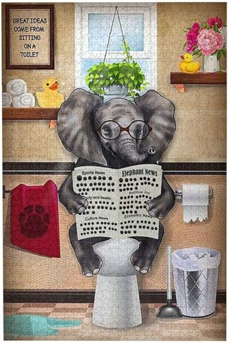 أحجيات الصور المقطوعة 1000 قطعة للبالغين - ألغاز خشبية لقراءة الصحف والكلاب - ألغاز للأطفال الصغار وديكور الحمام المنزلي، لعبة مضحكة، أفضل هدية لألعاب ما قبل المدرسة in Kuwait