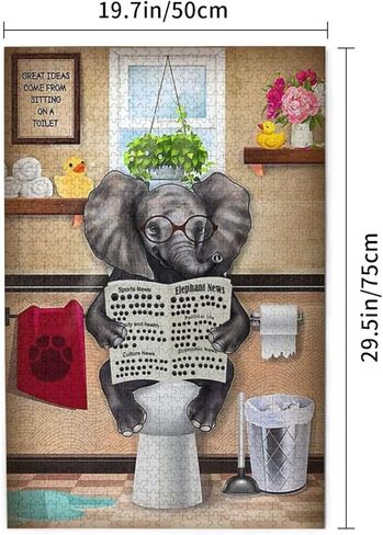 أحجيات الصور المقطوعة 1000 قطعة للبالغين - ألغاز خشبية لقراءة الصحف والكلاب - ألغاز للأطفال الصغار وديكور الحمام المنزلي، لعبة مضحكة، أفضل هدية لألعاب ما قبل المدرسة in Kuwait