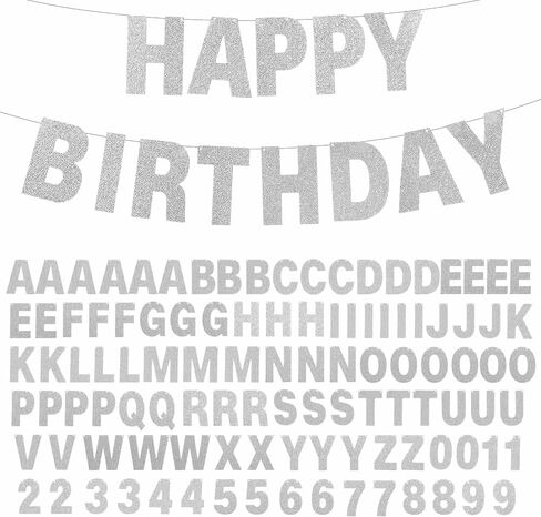 107 Pcs DIY Silver Party Banner, A to Z Letters 0 to 9 Numbers, Customizable Glitter Paper Party Banner Kit for Happy Birthday Party Baby Shower Graduation Christmas Any Partry Decorations Supplies in Saudi Arabia