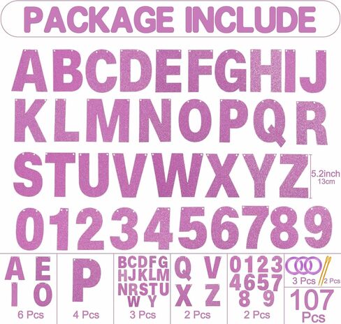 107 Pcs DIY Silver Party Banner, A to Z Letters 0 to 9 Numbers, Customizable Glitter Paper Party Banner Kit for Happy Birthday Party Baby Shower Graduation Christmas Any Partry Decorations Supplies in Saudi Arabia