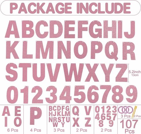 107 Pcs DIY Silver Party Banner, A to Z Letters 0 to 9 Numbers, Customizable Glitter Paper Party Banner Kit for Happy Birthday Party Baby Shower Graduation Christmas Any Partry Decorations Supplies in Saudi Arabia