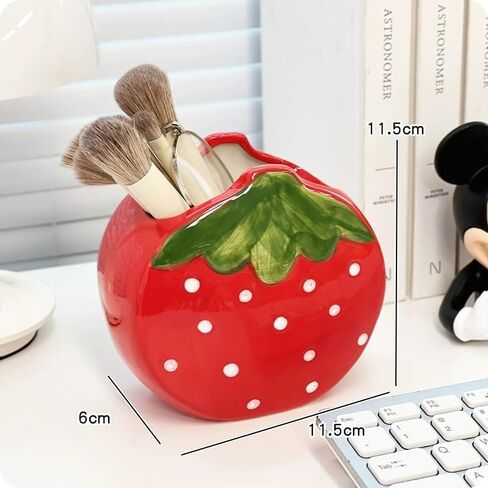 Strawberry Pencil Holder Toothbrush Holder Cute Pen Holder for Desk Organizer Makeup Brush Pencil Cup Kawaii Desk Accessories Aesthetic Office Home Decor Birthday Gifts for Women (Red) in Kuwait