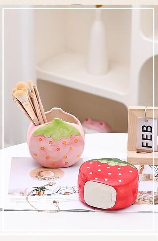 Strawberry Pencil Holder Toothbrush Holder Cute Pen Holder for Desk Organizer Makeup Brush Pencil Cup Kawaii Desk Accessories Aesthetic Office Home Decor Birthday Gifts for Women (Red) in Kuwait
