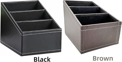 PU Leather Organizer Box, 3-Rank Divider, for Office Supplies, Living Room, Stationery, Remote Control, Cell Phone Storage (Brown) in Saudi Arabia