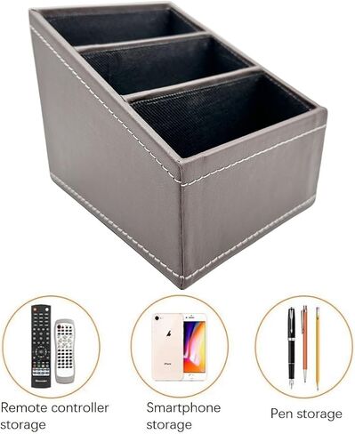 PU Leather Organizer Box, 3-Rank Divider, for Office Supplies, Living Room, Stationery, Remote Control, Cell Phone Storage (Brown) in Saudi Arabia