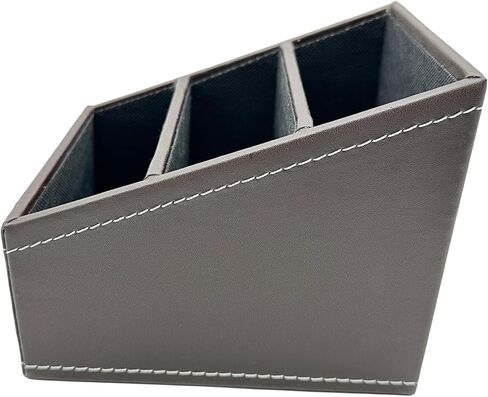 PU Leather Organizer Box, 3-Rank Divider, for Office Supplies, Living Room, Stationery, Remote Control, Cell Phone Storage (Brown) in Saudi Arabia