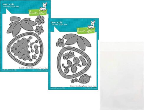 Lawn Fawn Outside in Stitched Strawberries Dies and Stitched Strawberry Frame Dies (LF2808, LF2809), 2 Die Sets Plus 1 Stamp/Die Storage Pocket, Bundle of 3 Items in Saudi Arabia
