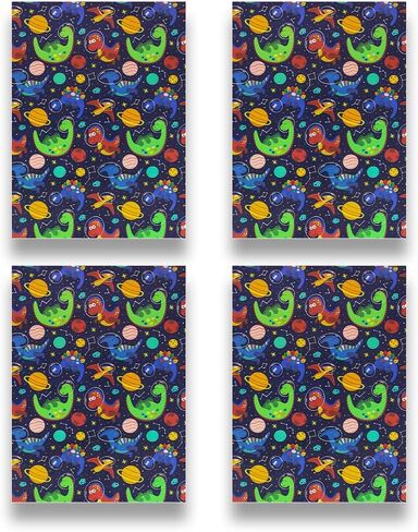 Dinosaur In Space Birthday Wrapping Paper For Kids Girls Boys, Baby Shower Wrapping Paper, 4 Sheets Planet Navy Blue Paper Folded Flat 20x28 Inches Per Sheet in Saudi Arabia