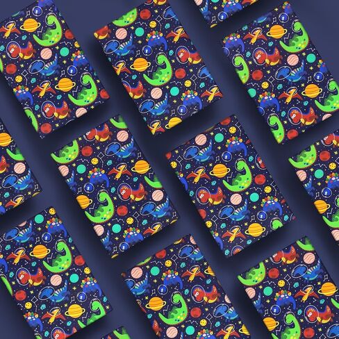 Dinosaur In Space Birthday Wrapping Paper For Kids Girls Boys, Baby Shower Wrapping Paper, 4 Sheets Planet Navy Blue Paper Folded Flat 20x28 Inches Per Sheet in Saudi Arabia
