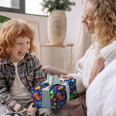 Dinosaur In Space Birthday Wrapping Paper For Kids Girls Boys, Baby Shower Wrapping Paper, 4 Sheets Planet Navy Blue Paper Folded Flat 20x28 Inches Per Sheet in Saudi Arabia