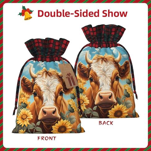 Mqtzyiwx Highland Cow With Sunflower Christmas Drawstring Gift Bags,Gift Wrapping Bag Party Favors Bags Medium Santa Gift Bags For Xmas Holiday Party Favor Decor in Kuwait