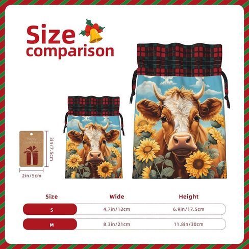 Mqtzyiwx Highland Cow With Sunflower Christmas Drawstring Gift Bags,Gift Wrapping Bag Party Favors Bags Medium Santa Gift Bags For Xmas Holiday Party Favor Decor in Kuwait